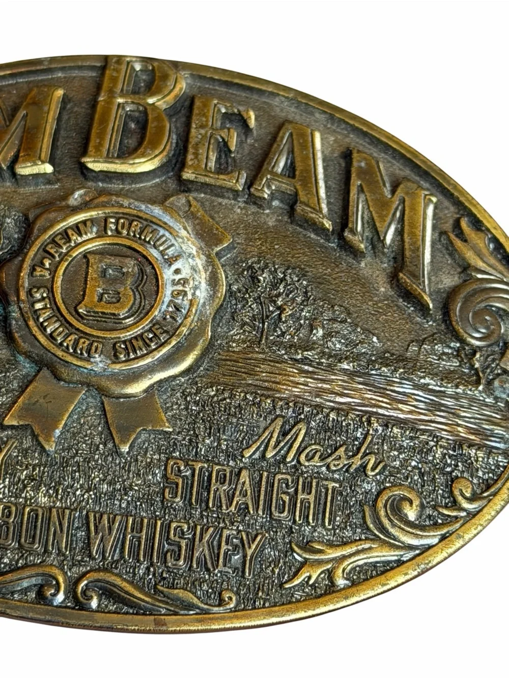 Vintage Jim Beam Sour Mash Whiskey Gold Belt Buckle 1990s Streetwear Western 90s